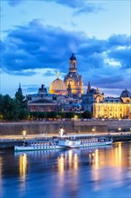 Church of Our Lady Skyline Elbe Old Town Panorama in Germany at night in Dresden