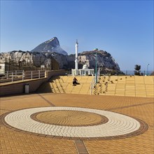Europa Point overlooking the Ibrahim al Ibrahim Mosque also King Fahd bin Abdulaziz al-Saud Mosque and the Rock of Gibraltar