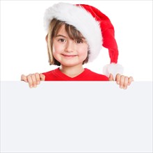 Child Girl Santa Claus Christmas Sign Square Text Free Space Copyspace Freisteller