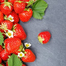 Strawberries Berries Fruit Strawberry Berry Fruit Text Free Space Copyspace on Slate square