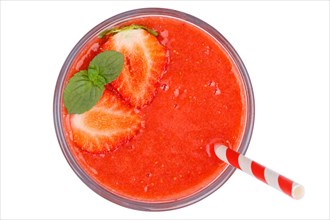 Strawberry Smoothie Fruit Juice Drink Juice Strawberry in Glass cut out Isolated From Above