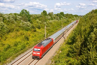 InterCity IC train of DB Deutsche Bahn on the new line NBS Mannheim-Stuttgart in Germany