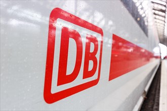 DB logo sign on an ICE train at the main station in Cologne