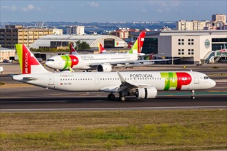 An Airbus A321neo aircraft of TAP Air Portugal with registration CS-TXD at Lisbon Airport