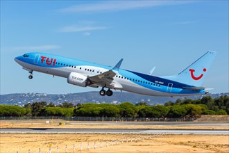 A TUI Boeing 737 MAX 8 aircraft with registration OO-MAX at Faro Airport