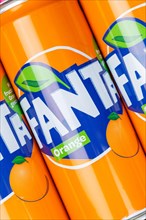 Fanta Orange Lemonade Soft Drink Drink in Can Background in Germany
