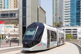 Alstom Citadis tramway Tram Dubai public transport transport transport transport at the Marina Towers stop in Dubai