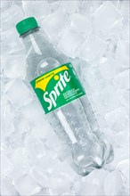 Sprite lemonade soft drink drink in a plastic bottle on ice cube ice cubes