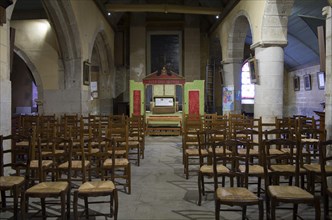 Double piano in the interior of the coastal church Eglise Saint-Michel