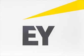 Ernst & Young EY logo at the headquarters at Stuttgart Airport