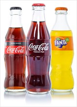 Coca Cola Coca-Cola Products Fanta Lemonade Drinks in Bottles Cut-out isolated against a white background