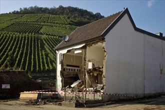 Destroyed house at the vineyard Klosterhof Gilles on the Red Wine Road