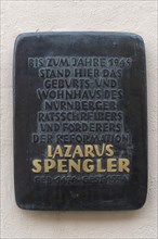Commemorative plaque to Lazarus Spengler
