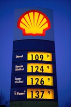 Fuel prices at a Shell petrol station