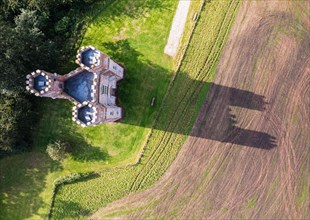 The Belvedere Tower over Powderham Park from a drone