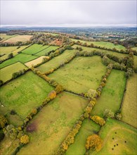 Vertical Panorama view of Autumn Colors over Bristol Airport fields from a drone