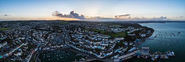 Panorama of Brixham Marina and Harbour from a drone
