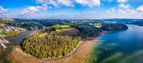 Panorama over Stoke Gabriel and River Dart from a drone