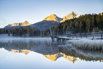 Mountain peaks reflected in Lake Staz