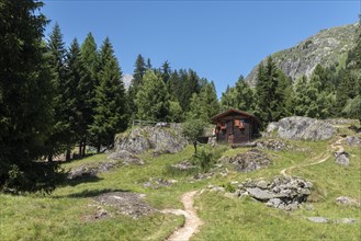 Mountain hut on the hiking trail between Bellwald and Aspi-Titter suspension bridge