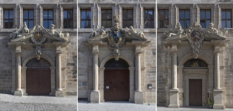 Three portals with coats of arms