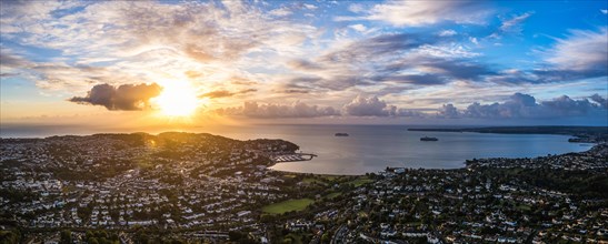 Panorama of Sunrise over Torquay from a drone