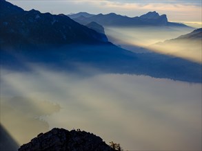 View of Attersee and Mondsee in the haze