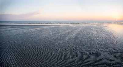 Panorama romantic sunrise in the Wadden Sea