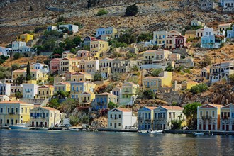 View of the hillside of Symi