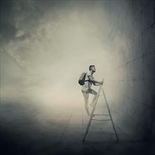 Abstract idea with a person climbing a ladder