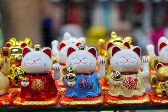 Chinese lucky cats in a Chinese shop