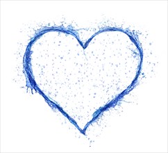 Blue water splash heart isolated on white background