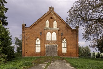 Abandoned Mennonite church built in the Gothic style in 1899 in the village of Jezioro