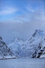 Snowy mountains in Trollfjord