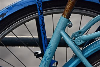 Light blue bicycle frame in the rain