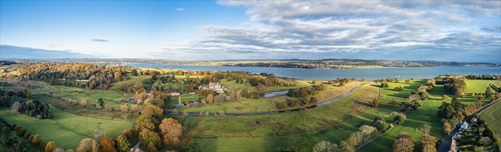 Panorama over Powderham Castle and Park in Autumn Colors