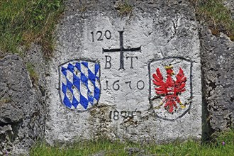 Boundary stone Bavaria Tyrol Near Kranzhorn