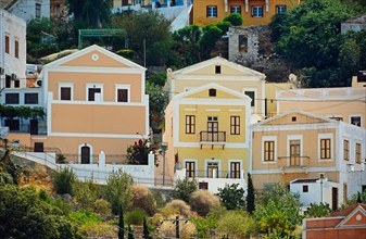 Pastel-coloured houses in Symi