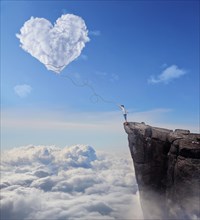 Imaginary view with a boy on the edge of a cliff