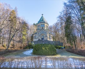 Winter votive chapel in Berg Castle Park above the spot on Lake Starnberg where King Ludwig II of Bavaria was found dead in 1886