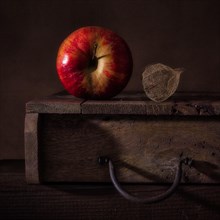 Still Life with Apple on Old Wooden Crate