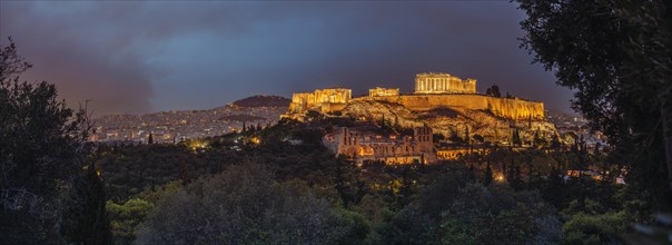 Acropolis of Athens at night from Filopappou Hill
