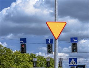Polish traffic signs at a road junction