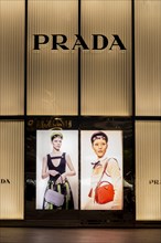 Prada shop window illuminated