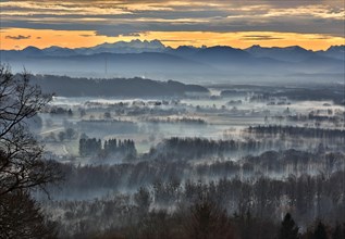 Salzach valley in the morning mist