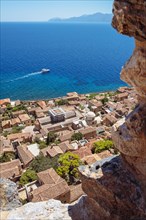 Yacht cruises in front of Monemvasia