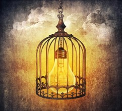 Light bulb locked in a old cage