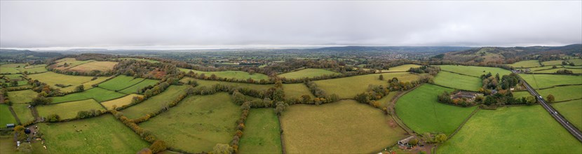 Panorama view of Autumn Colors over Bristol Airport fields from a drone