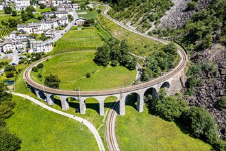 Aerial of the Brusio spiral viaduct