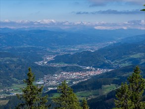 View from the summit of the Mugel over the towns of Bruck/Mur